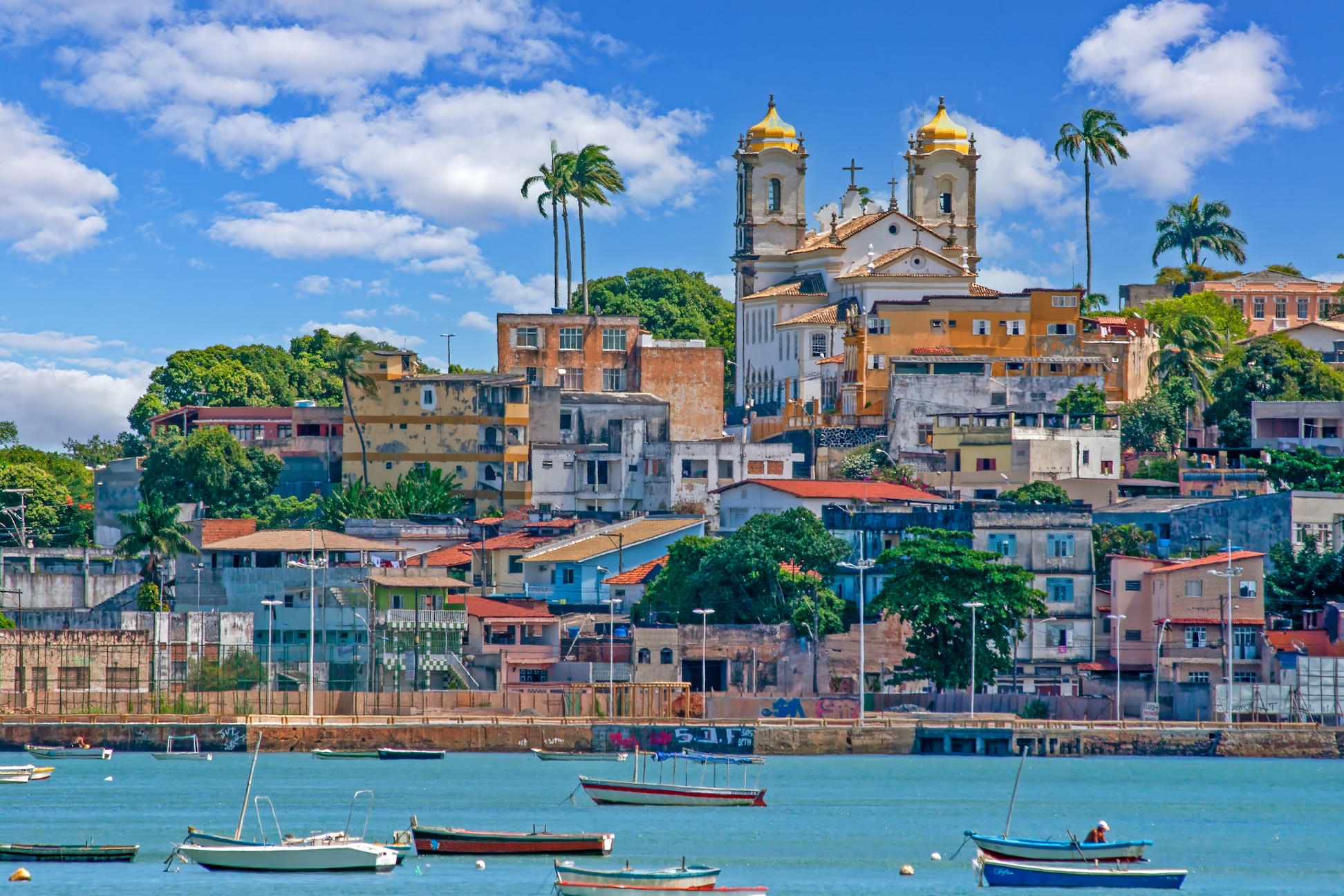 Colorful cityscape of Salvador de Bahia with a historic church and vibrant architecture during daytime